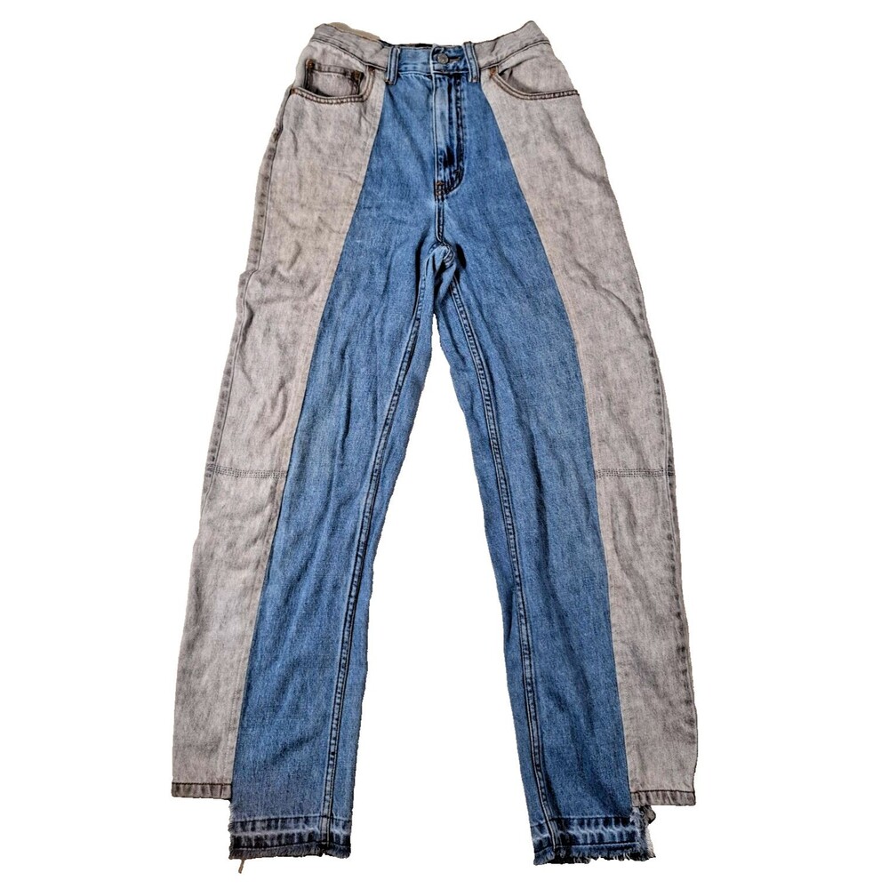 BDG Urban Outfitters Women’s Two Tone Wide Leg Jeans Raw Hem Waist Size 27